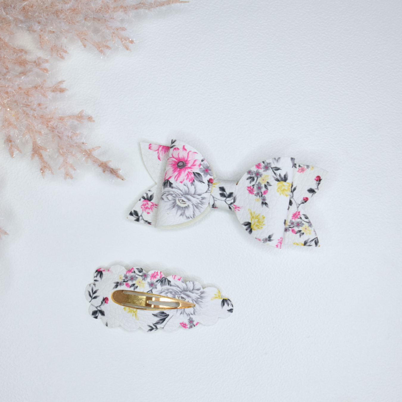 Stone Flower Clip & Bow - Set of 2