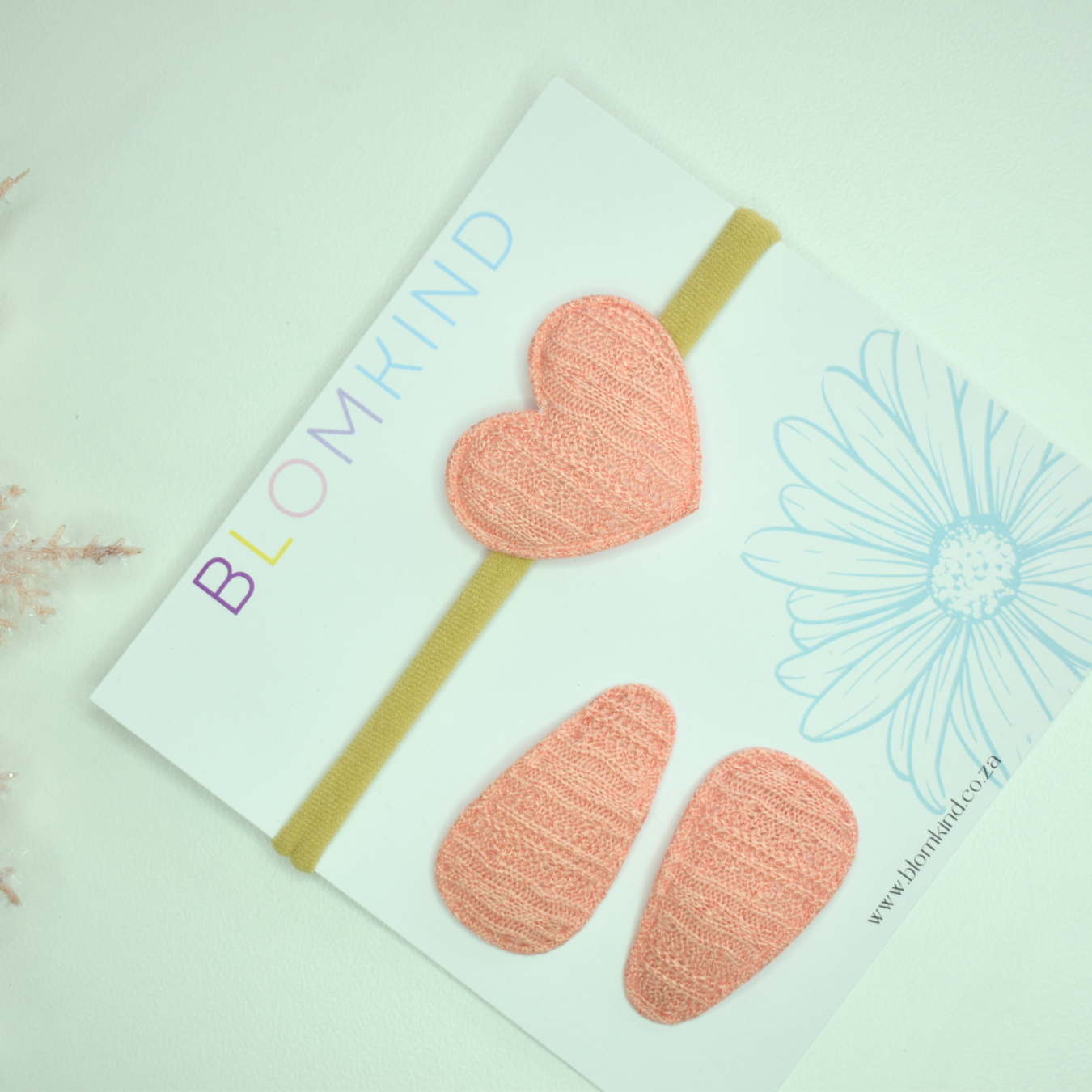 Knitted Dusty Pink Heart Headband & Clips Set