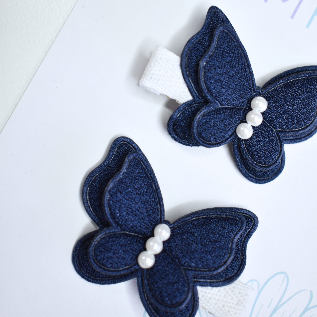 Flutter Pearl Navy Clips - Set of 2