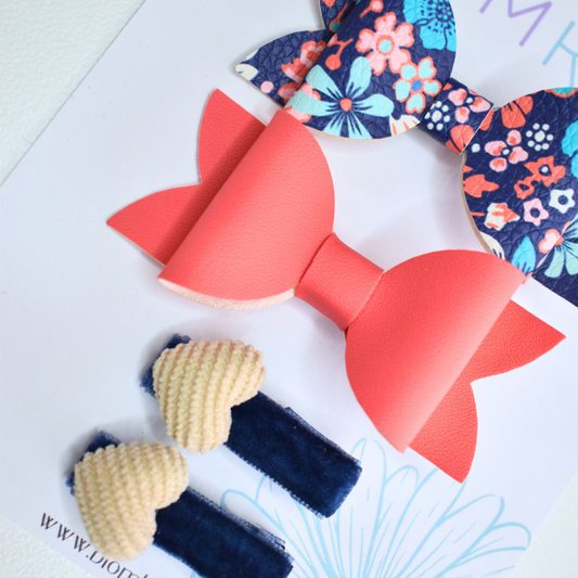 Coral & Blue Love Blossoms Clips - Set of 4