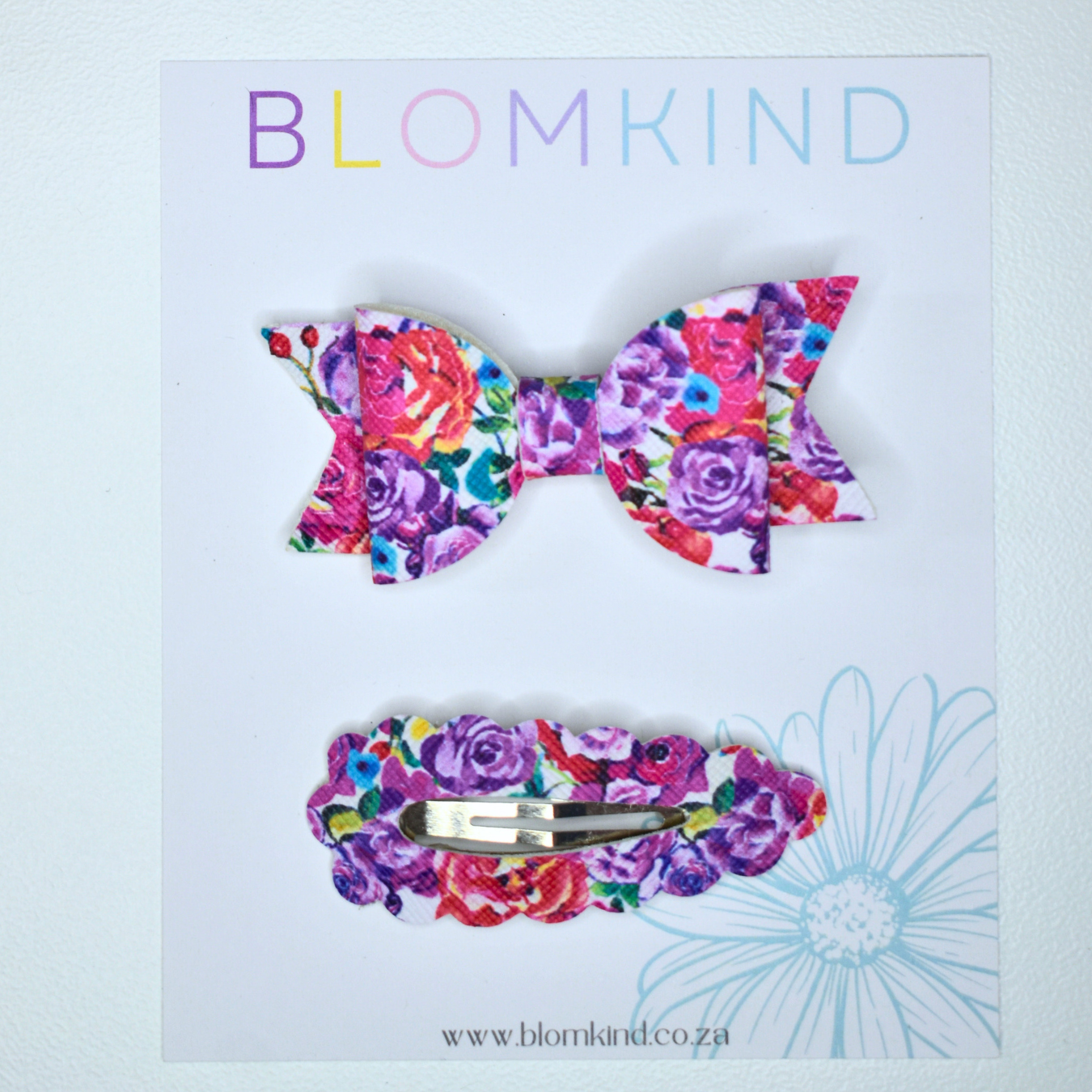 Flower Clip & Bow set - Purple Roses