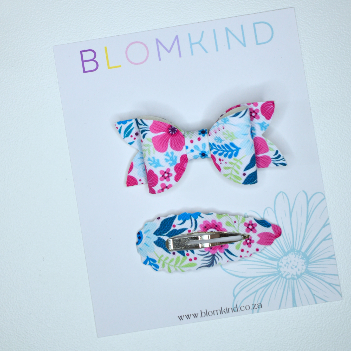 Flower Clip & Bow set - Pink & Blue Flowers