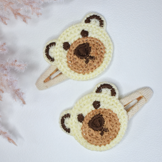 Beige Teddy Bear Clips - Set of 2
