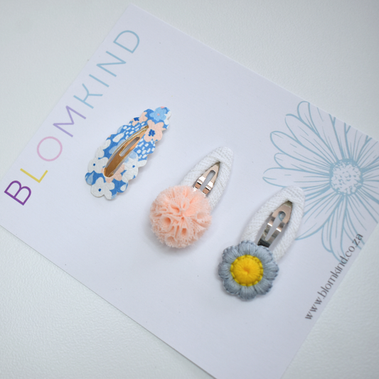 Baby Peachy Blue Clips - Set of 3