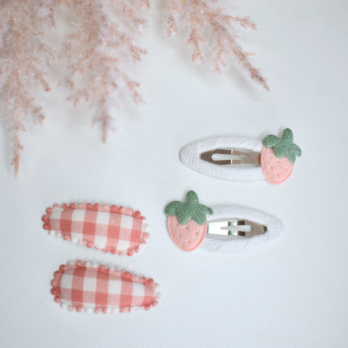 Tiny Strawberry Check Clips - Set of 4