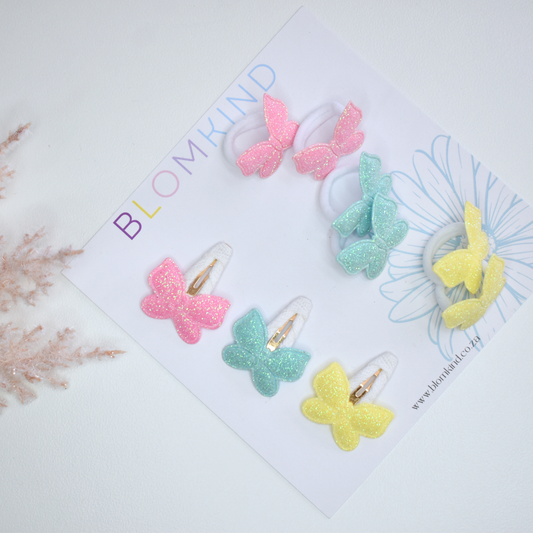Baby Butterfly Shimmers Clips & Hair ties - Set of 9