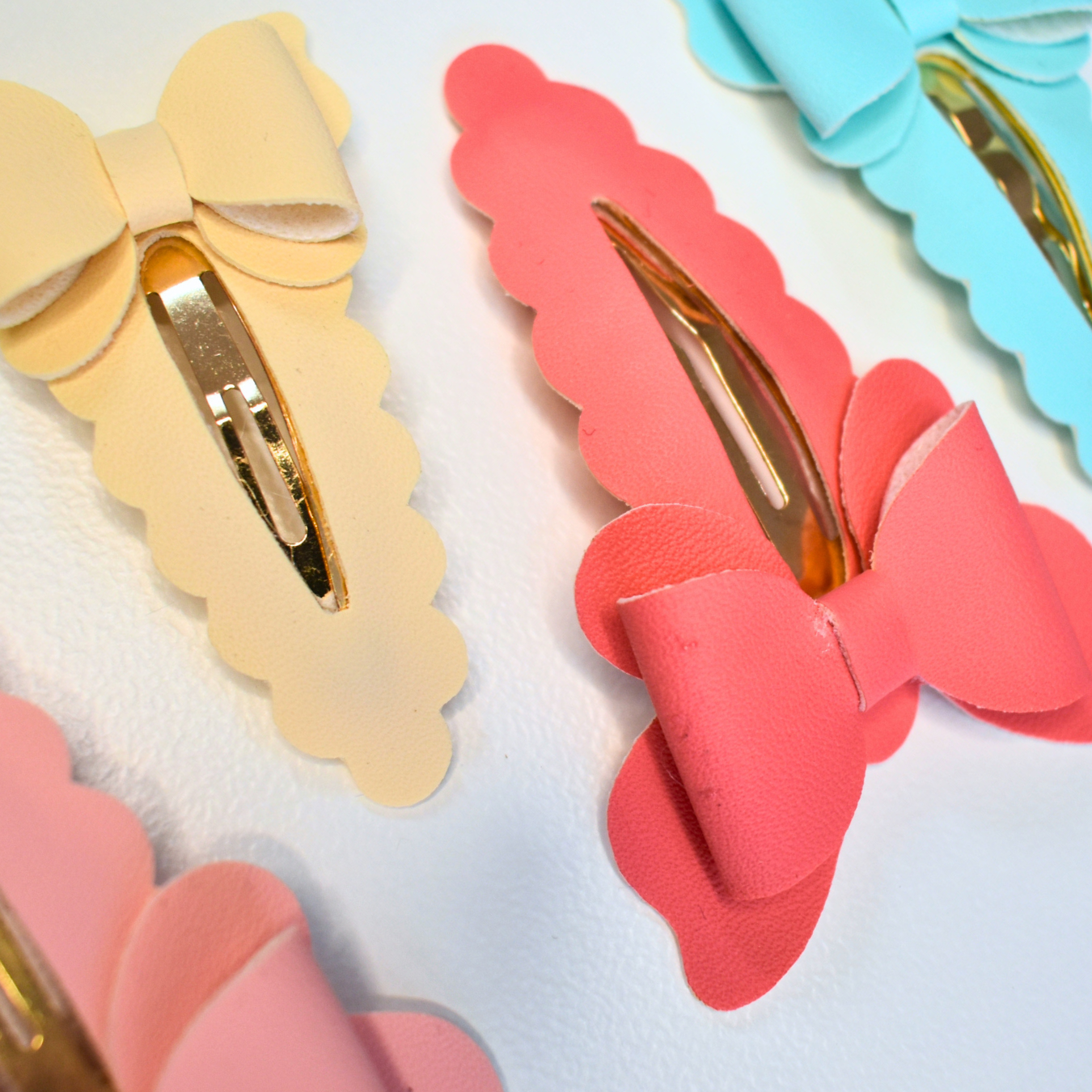 Coral & Beige butterfly faux leather snap clip