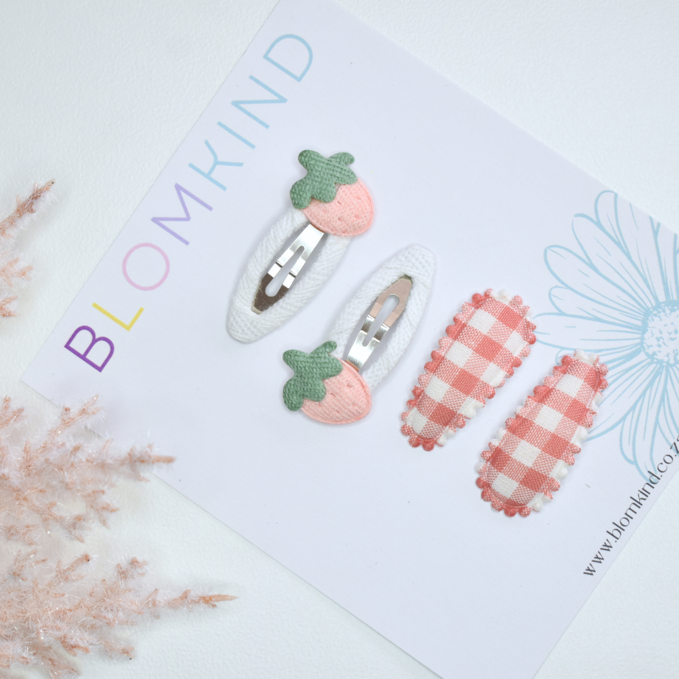 Tiny Strawberry Check Clips  - Set of 4