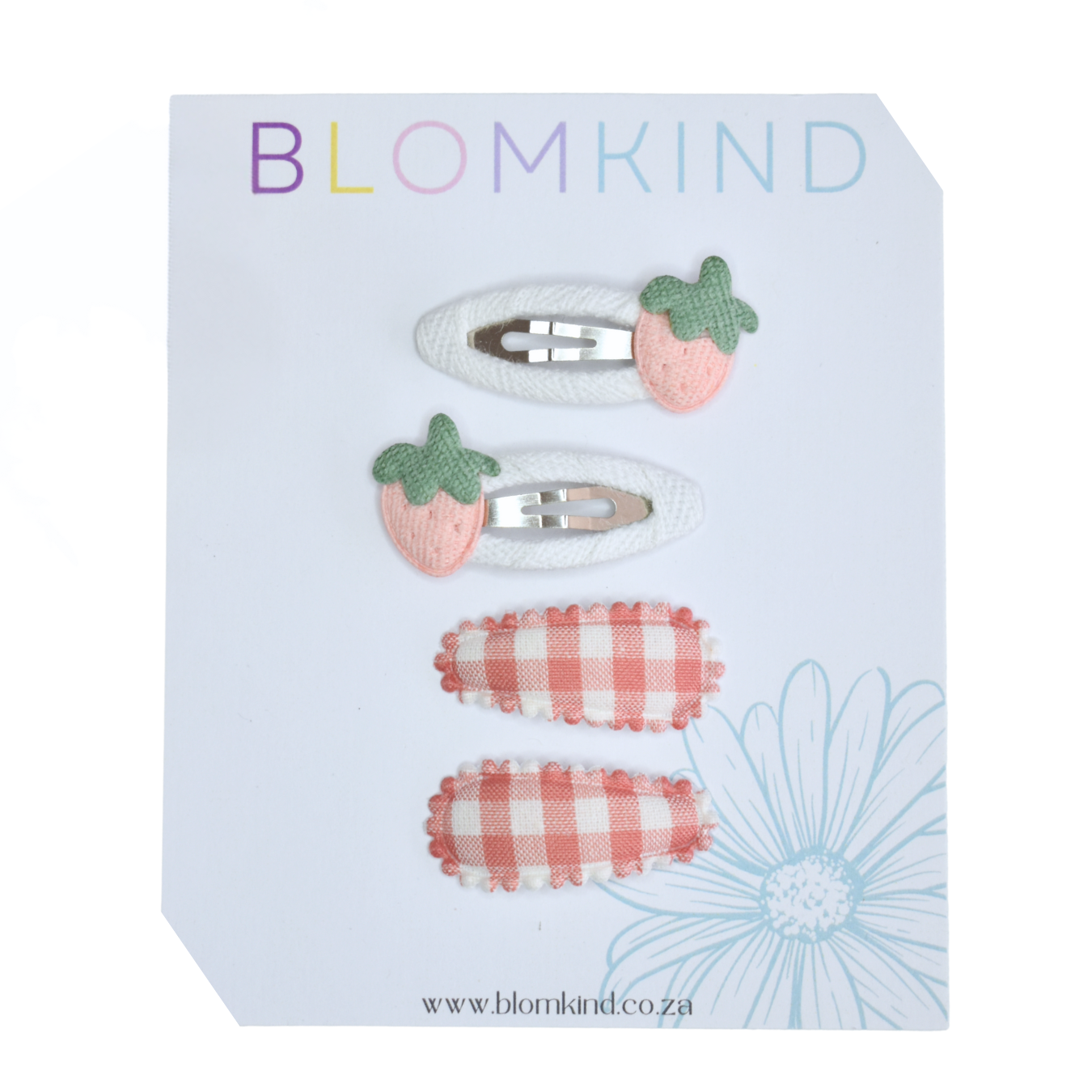 Tiny Strawberry Check Clips  - Set of 4