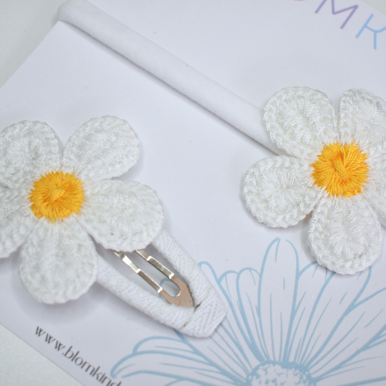 Mini & Me Daisy Pure White Headband & Clip Set