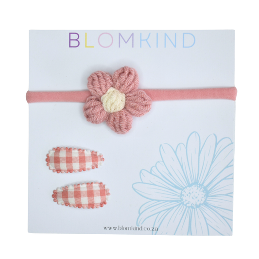 Vintage Gingham Headband & Clips Set