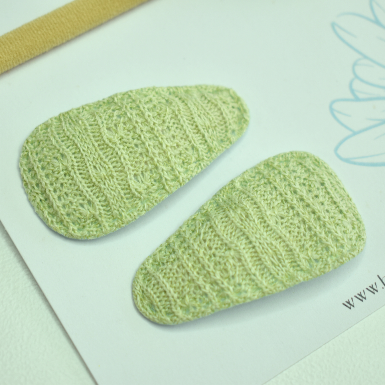 Knitted Sage Heart Headband & Clips Set