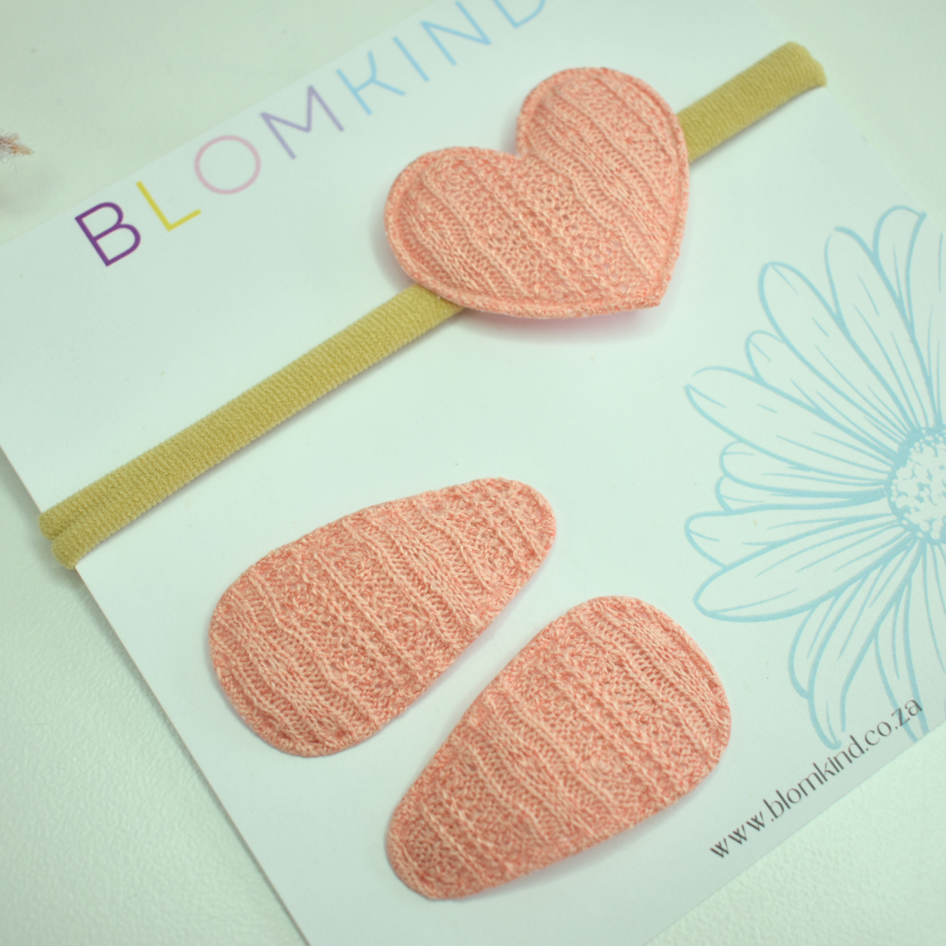 Knitted Dusty Pink Heart Headband & Clips Set