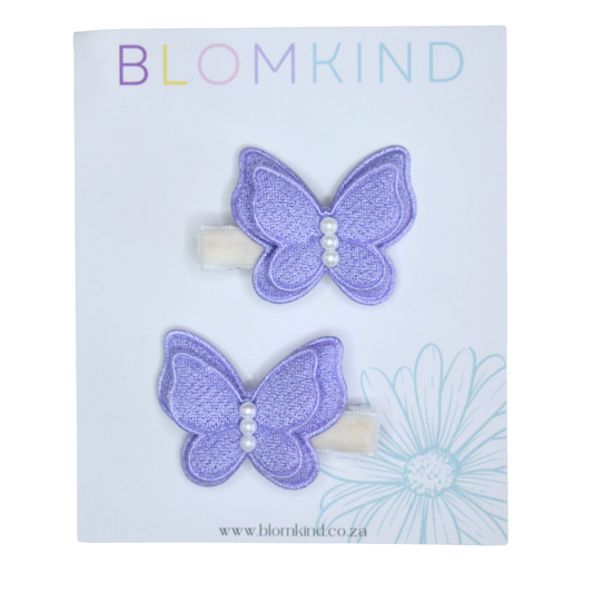Flutter Pearl Lilac Clips  - Set of 2