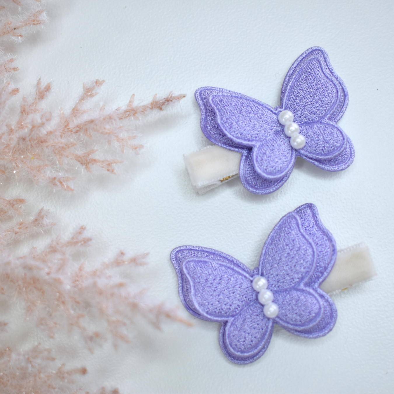 Flutter Pearl Lilac Clips  - Set of 2