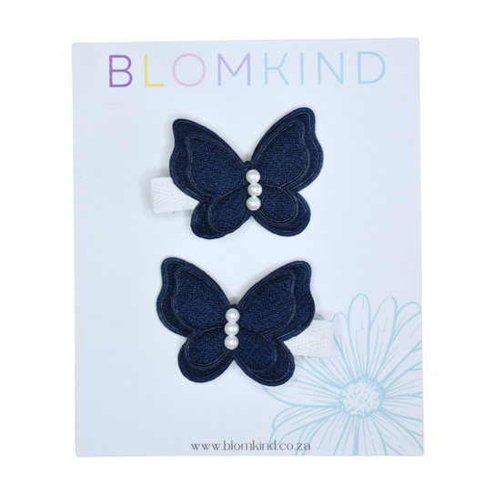 Flutter Pearl Navy Clips  - Set of 2