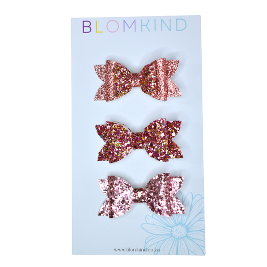 Rose Glitter bow set of 3