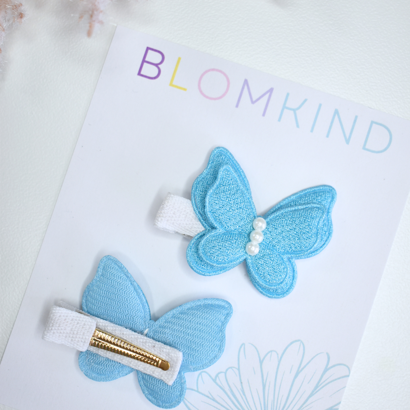 Flutter Pearl Sky Blue Clips  - Set of 2