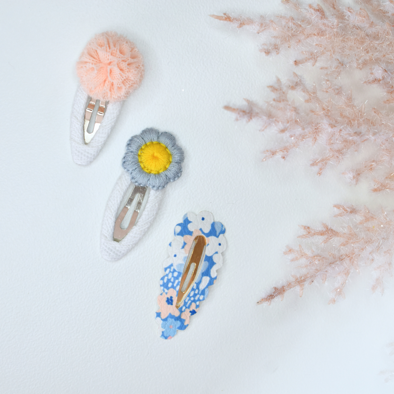 Baby Peachy Blue Clips  - Set of 3