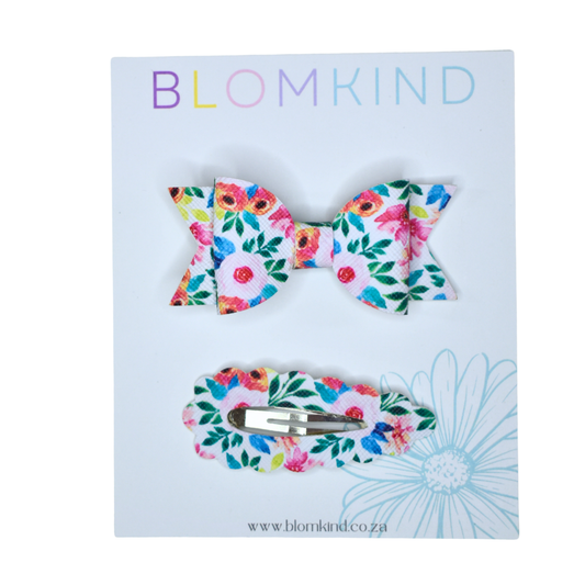 Flower Clip & Bow set - Colour Flowers