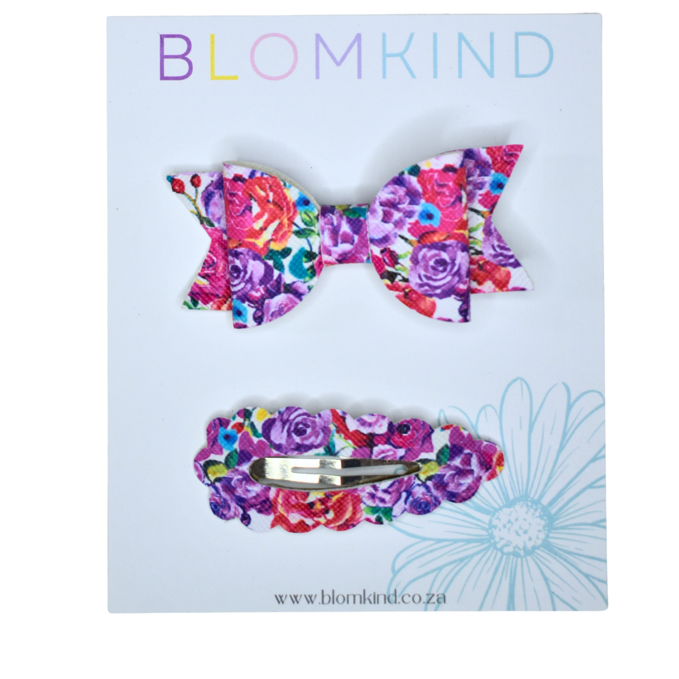 Flower Clip & Bow set - Purple Roses