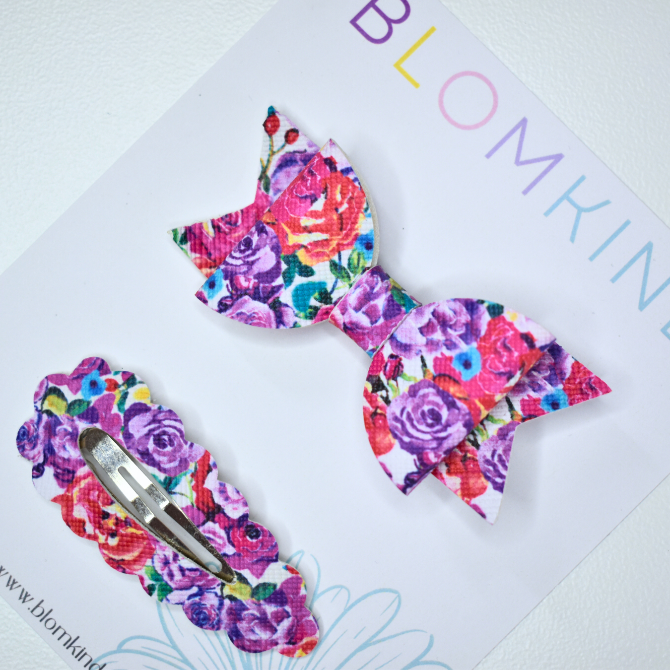 Flower Clip & Bow set - Purple Roses