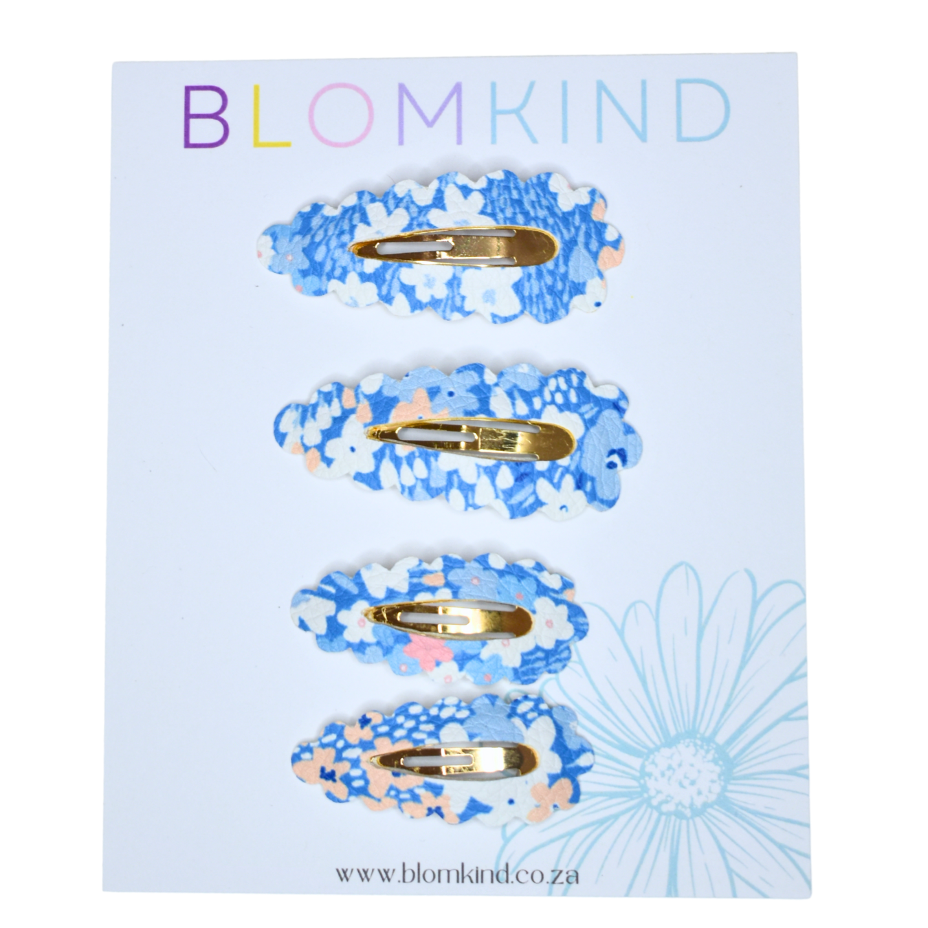 Bestie Sisters Peach & Blue Blooms Clips- Set of 4