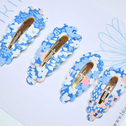 Bestie Sisters Peach & Blue Blooms Clips- Set of 4