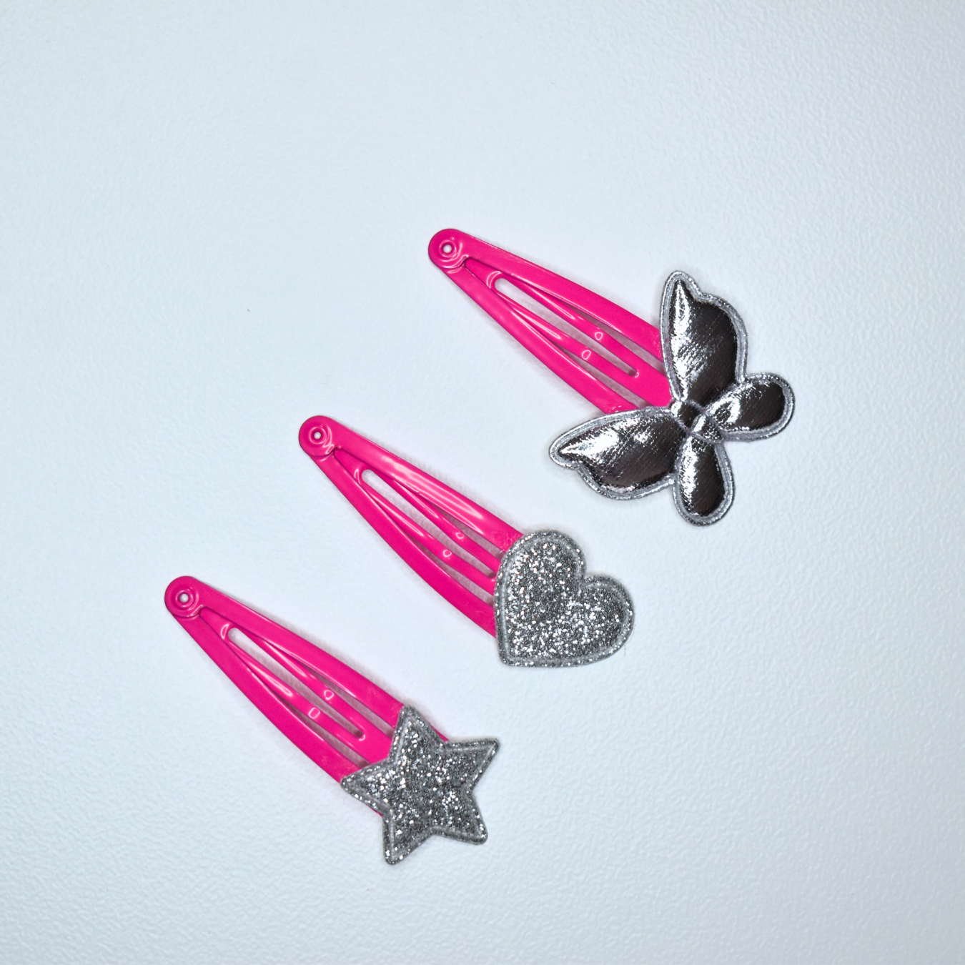 Butterfly Silver & Pink Clippies - Set of 3