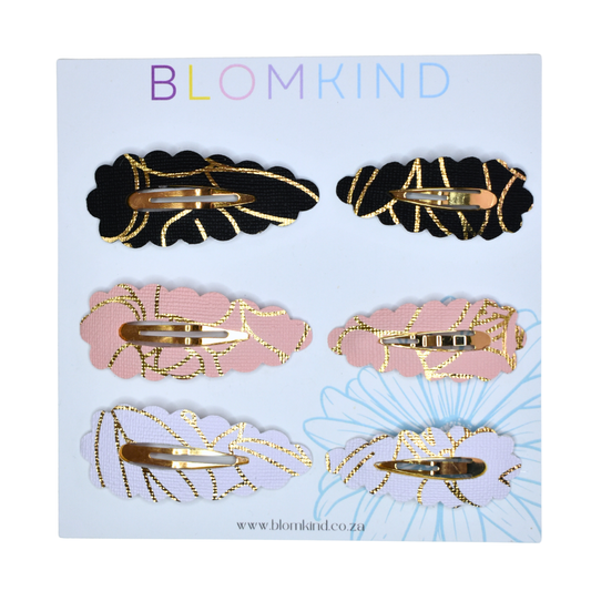 Midnight & Peach Luxe Large & Small Clips- Set of 6
