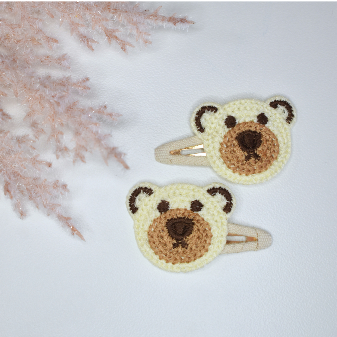 Beige Teddy Bear Clips  - Set of 2