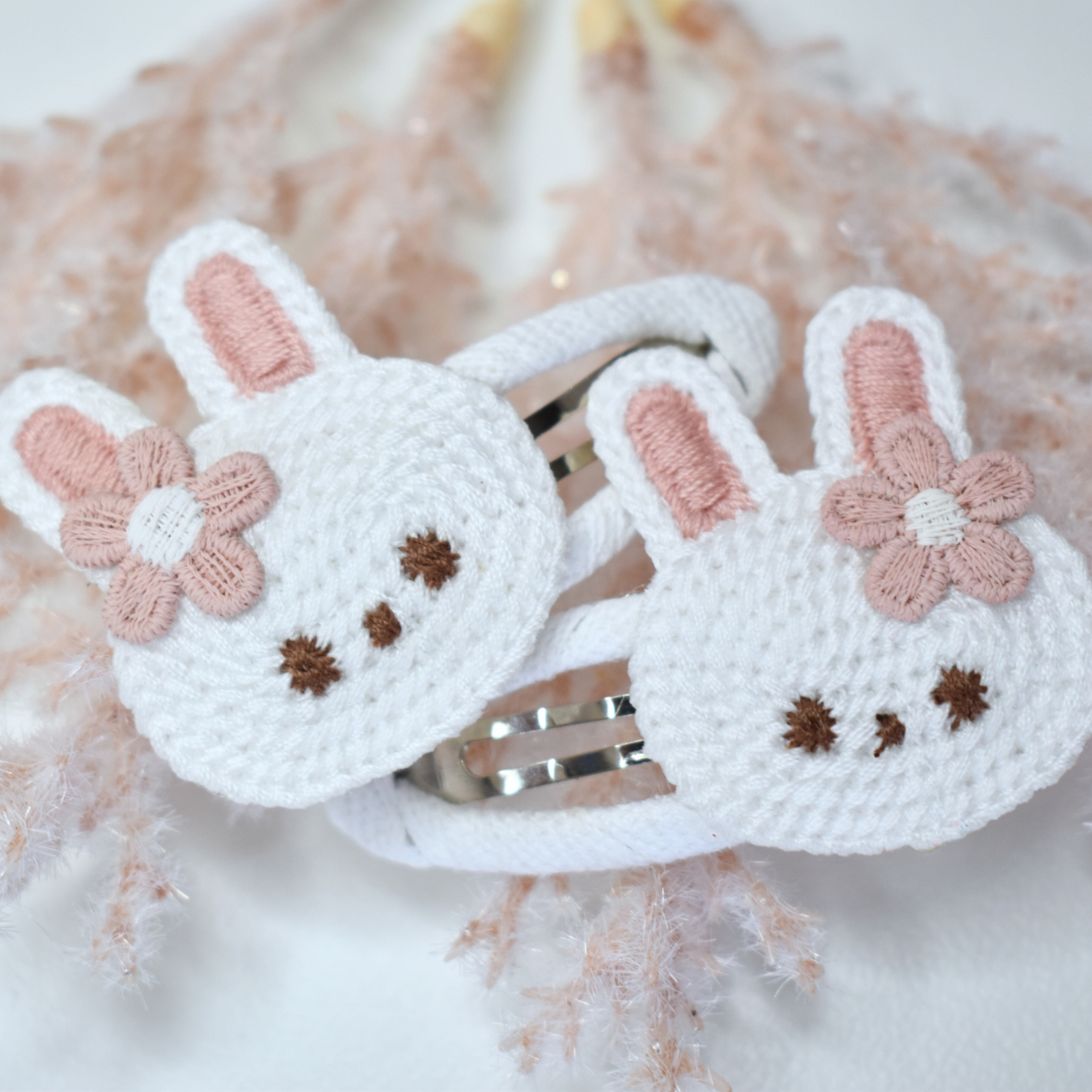 Snow White Bunny Clips  - Set of 2