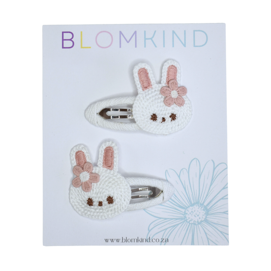 Snow White Bunny Clips  - Set of 2