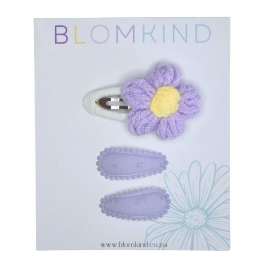 Crochet Soft Violet flower & Tiny Clips  - Set of 3