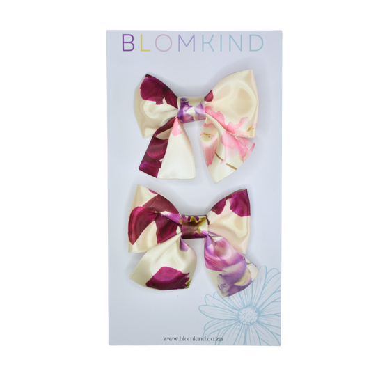 Lilac & Latte Satin Blossoms Clips  - Set of 2