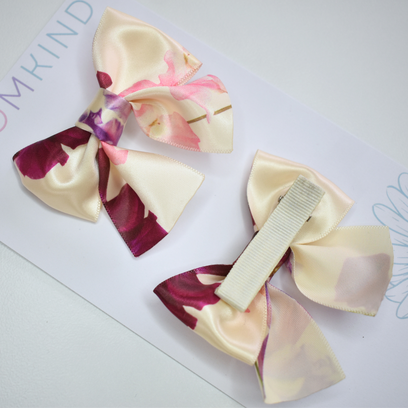 Lilac & Latte Satin Blossoms Clips  - Set of 2