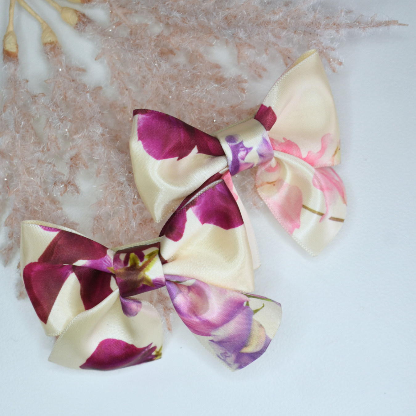 Lilac & Latte Satin Blossoms Clips  - Set of 2
