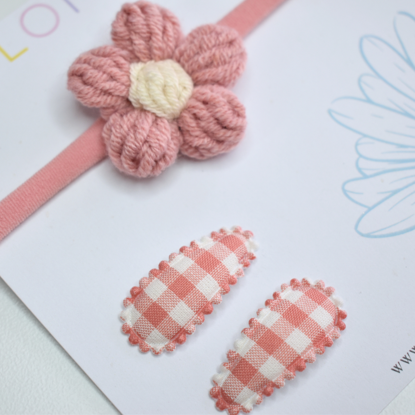 Vintage Gingham Headband & Clips Set