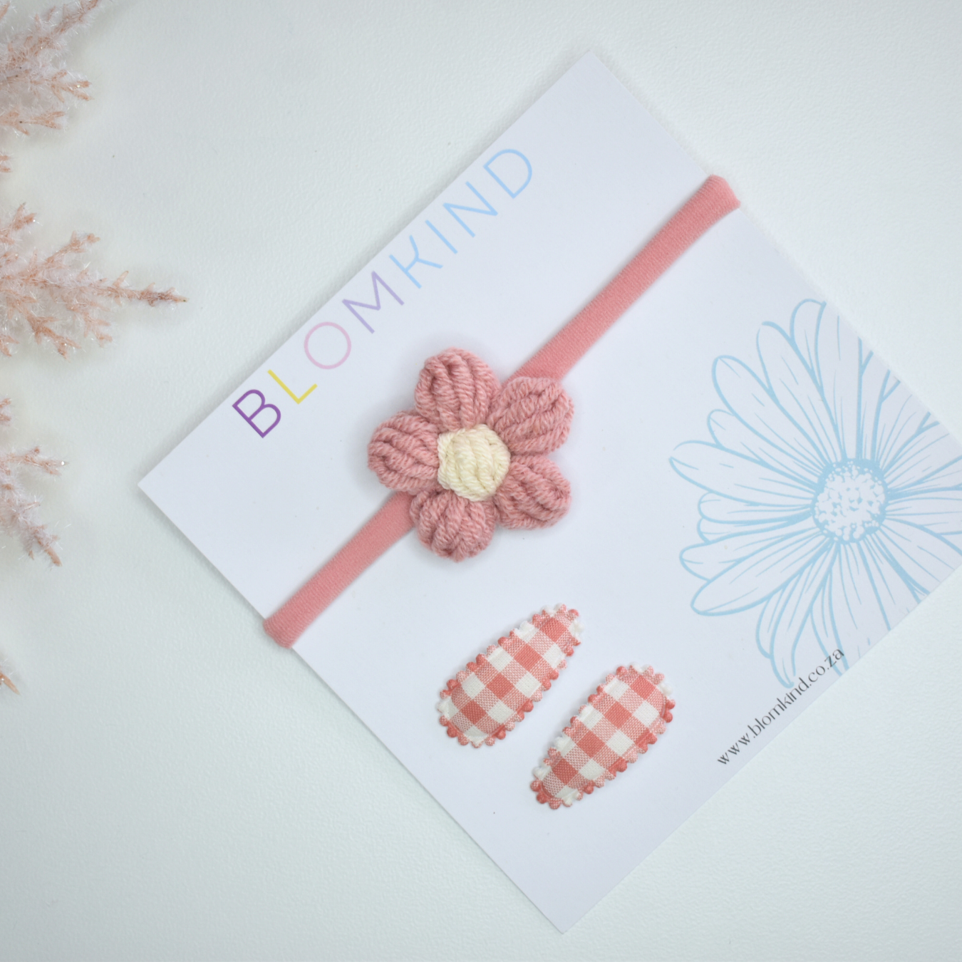 Vintage Gingham Headband & Clips Set