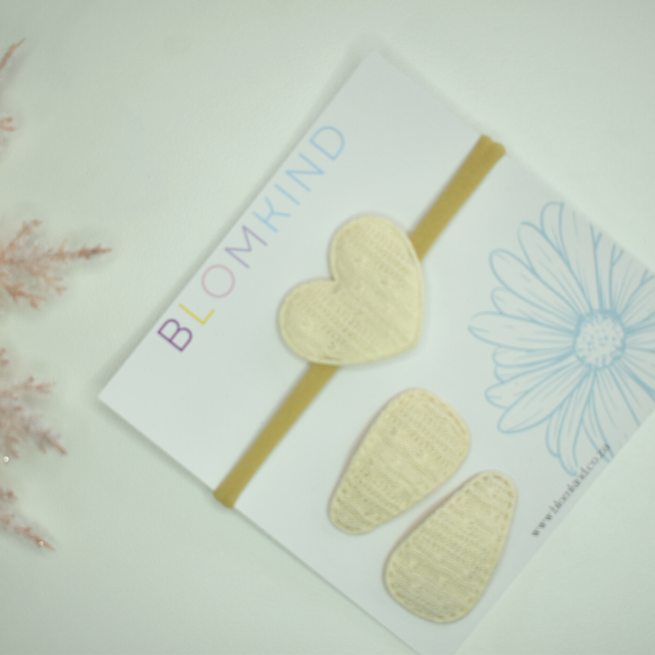 Knitted Linen Heart Headband & Clips Set