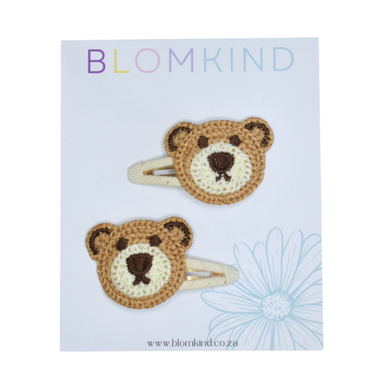 Brown Teddy Bear Clips  - Set of 2