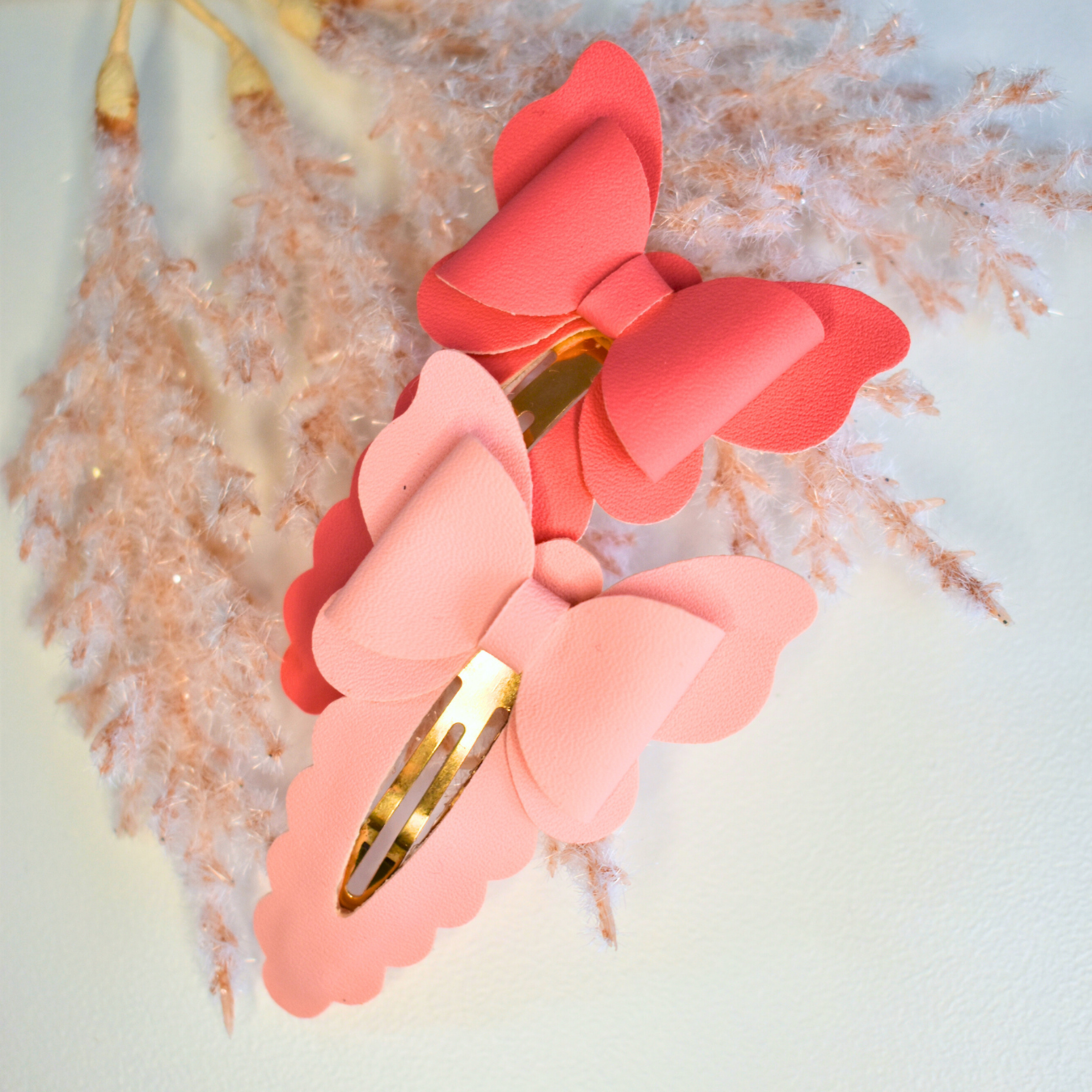 Coral & Peach butterfly faux leather snap clip