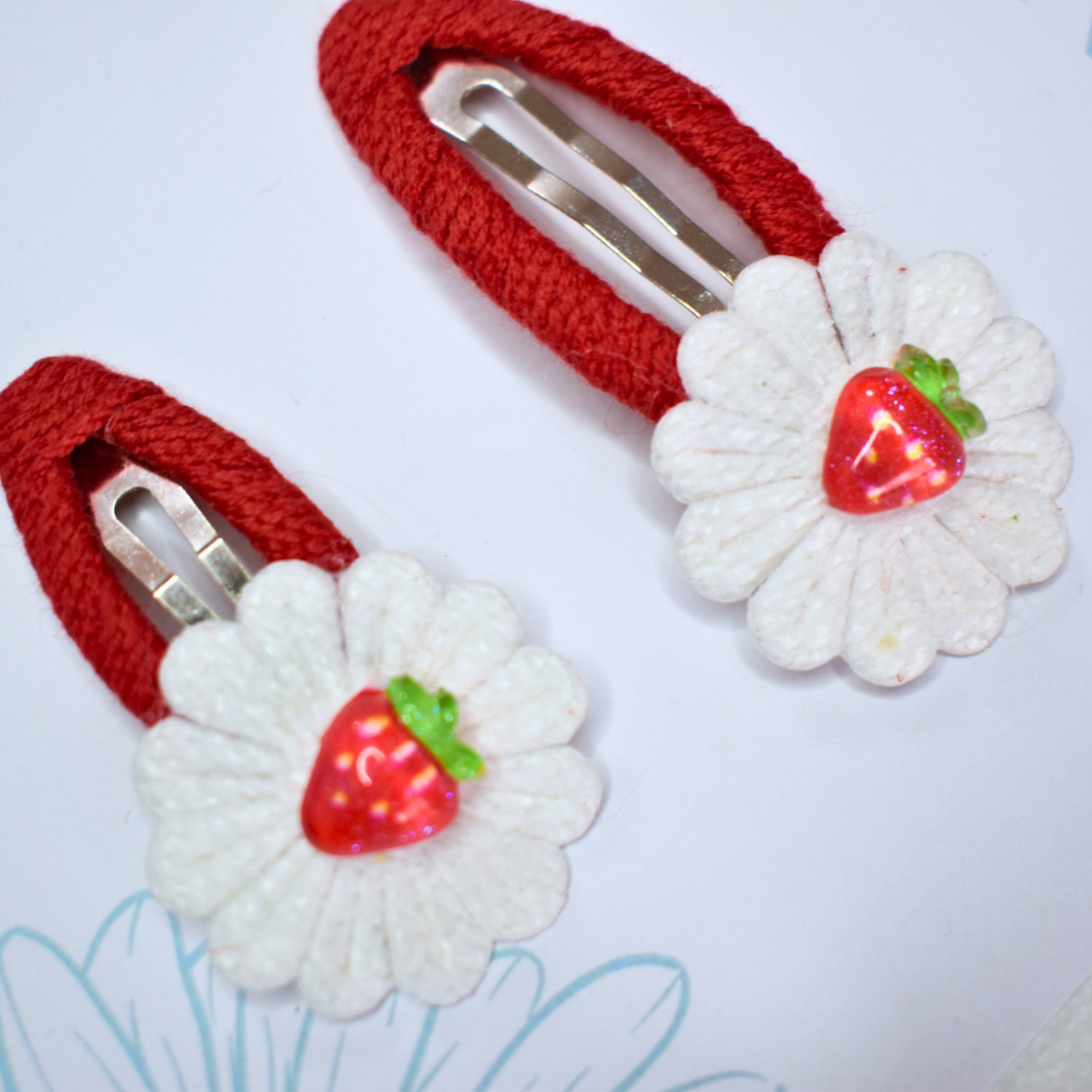 Little & Big Strawberry Bloom Clips - Set of 2