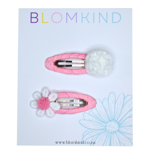 Pink Puff Clips - Set of 2