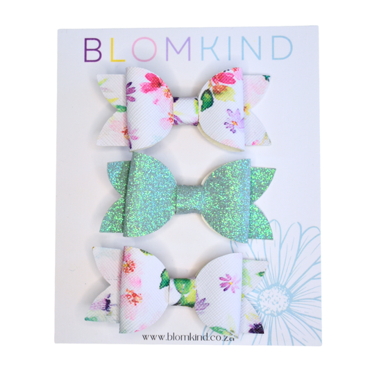 Flower & Green Bow set of 3