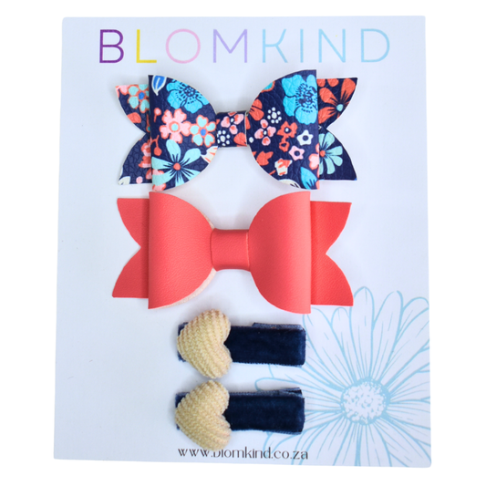 Coral & Blue Love Blossoms Clips - Set of 4
