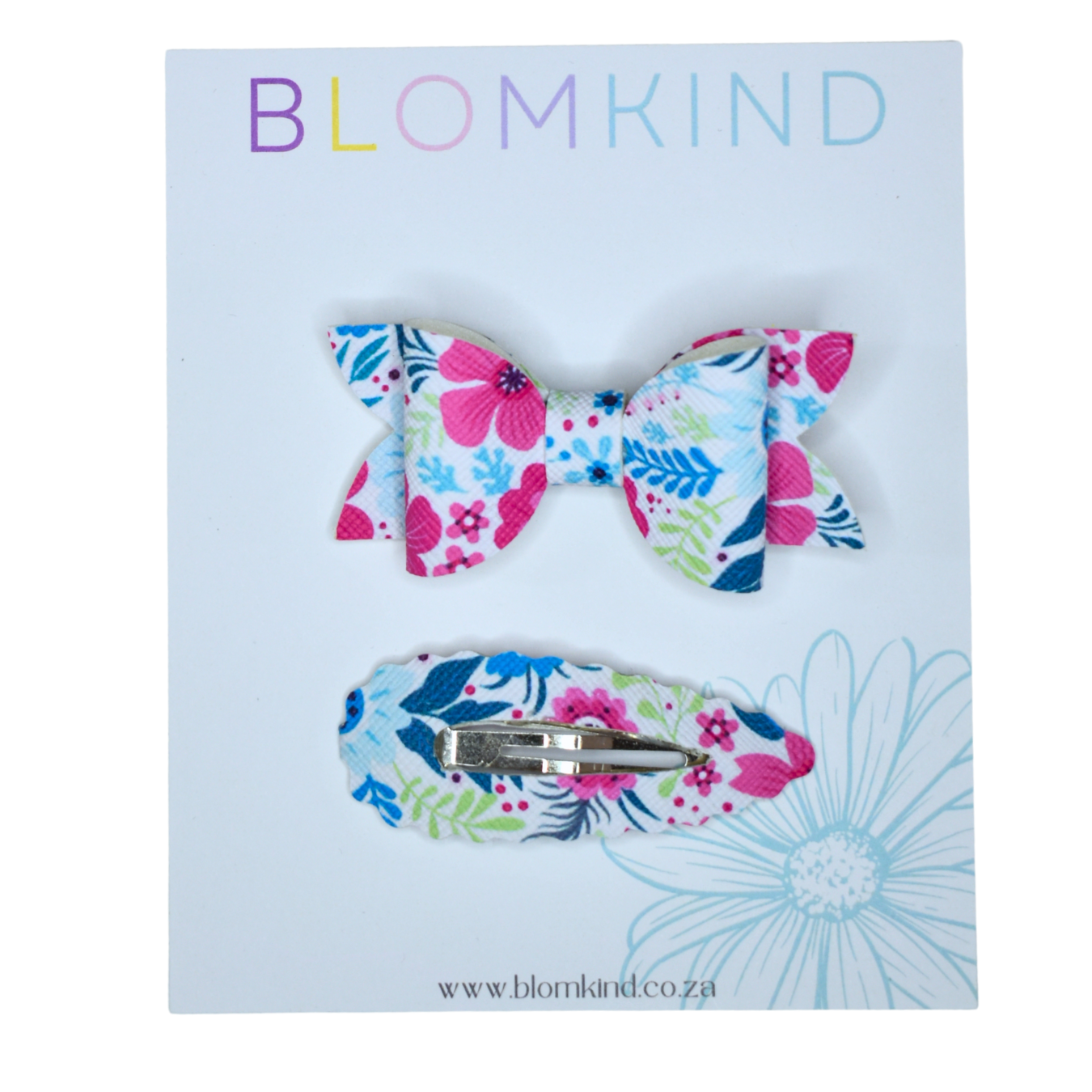 Flower Clip & Bow set - Pink & Blue Flowers
